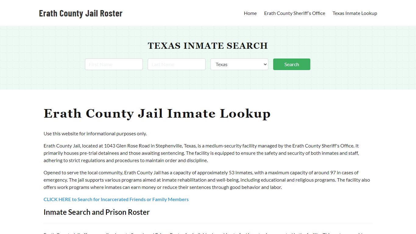 Erath County Jail Roster Lookup, TX, Inmate Search